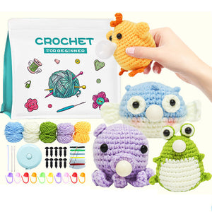 4-Pattern Animal Spit Bubbles Crochet Starter Kit Step-by-Step Stress-Relief Fun