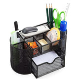 Mesh Desk Organizer Multi-functional Caddy with 8 Compartments 1 Drawer Pen Holder