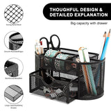 Mesh Desk Organizer Multi-functional Caddy with 8 Compartments 1 Drawer Pen Holder