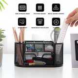 Mesh Desk Organizer Multi-functional Caddy with 8 Compartments 1 Drawer Pen Holder