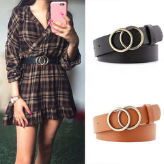 Vintage Double Round Buckle Women Waist Belt Adjustable