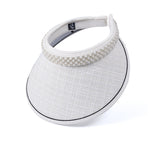 Vinyl Sun Visor Hats for Women with Wide Brim Pearl Decoration