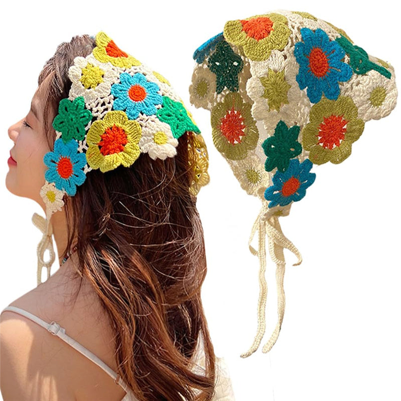 Handmade Crochet Boho Floral Hair Headbands Scarves Head Scarf