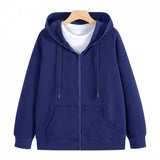 French Terry Zip-up Hoodie Long sleeve Soft Hooded Sweatshirt Jackets with Pocket