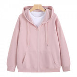 French Terry Zip-up Hoodie Long sleeve Soft Hooded Sweatshirt Jackets with Pocket