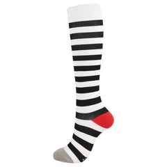 Knee-High Compression Socks Strip Pattern Sports Nylon Stockings for Women & Men