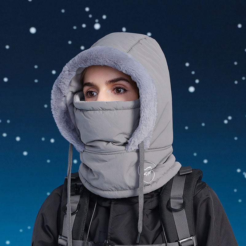 Warm Plush Hoodie Hat Scarf for Skiing, Running, Motorcycle, Outdoor Sports