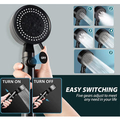 High Pressure Shower Head with 5 Spray Modes and ON/Off Switch