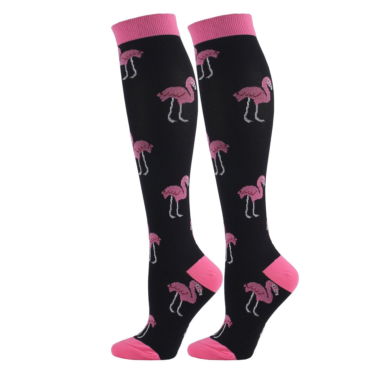 Knee-High Compression Socks Flamingo Pattern Sports Nylon Stockings