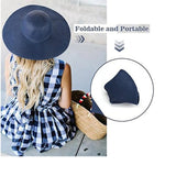 Summer Elegant Floppy Large Wide Brim Beach Sun Cap Straw Navy Blue