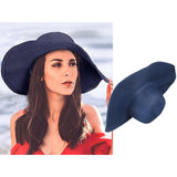 Summer Elegant Floppy Large Wide Brim Beach Sun Cap Straw Navy Blue