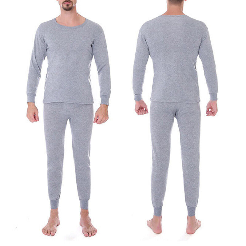 Mens Winter Cotton Fleece Lined Thermal Long Johns Warm Top Bottom Underwear Set