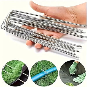 100pcs Weedmat Zinc-Coated Metal Landscape Pins U-Shaped Garden Stakes