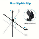 Microphone Stand with 60cm Tripod Base Dual Mic Clip 360 Degree Rotating