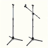 Microphone Stand with 60cm Tripod Base Dual Mic Clip 360 Degree Rotating