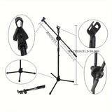 Microphone Stand with 60cm Tripod Base Dual Mic Clip 360 Degree Rotating