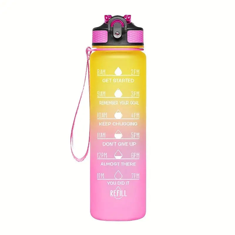 1000ML Motivational Fitness Sports Water Bottle With Time Marker & Straw