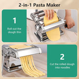 Stainless Steel Manual Pasta Maker Machine with 6 Adjustable Thickness Settings