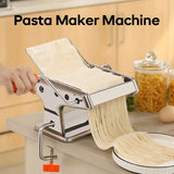 Stainless Steel Manual Pasta Maker Machine with 6 Adjustable Thickness Settings