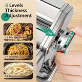 Stainless Steel Manual Pasta Maker Machine with 6 Adjustable Thickness Settings