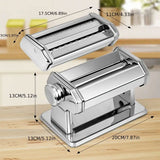 Stainless Steel Manual Pasta Maker Machine with 6 Adjustable Thickness Settings