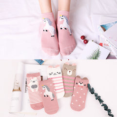 5 Pairs Womens Girls Cute Animal Casual Comfort Funny Cotton Crew Socks