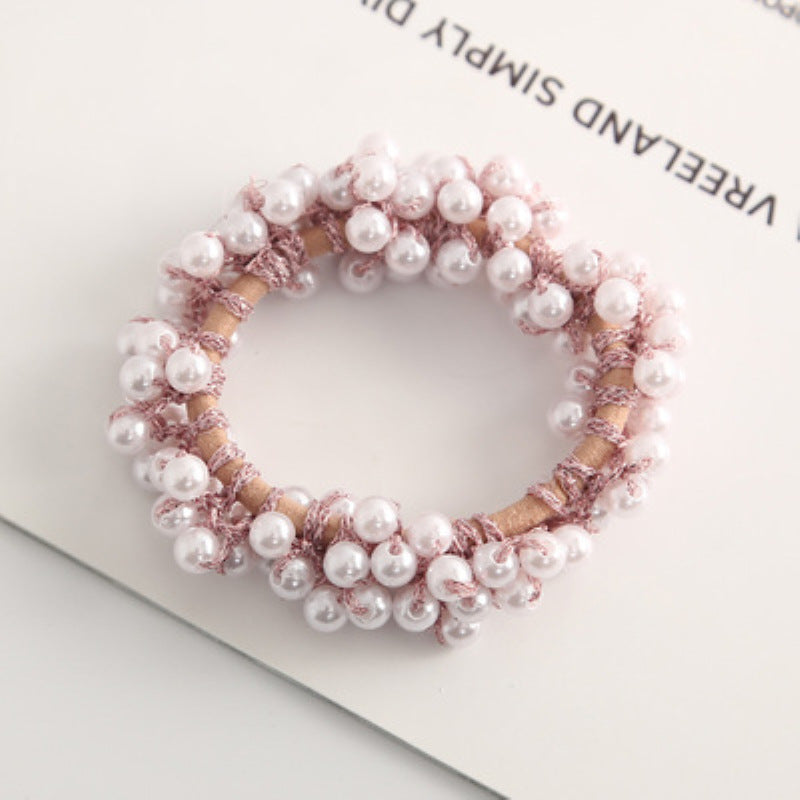 Pearls Beads Hair Rope Ponytail Holder Rubber Elastic Headbands