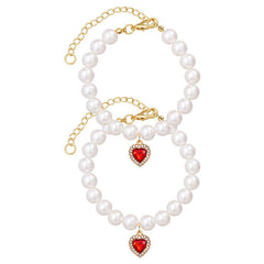 Cat Dog Pearl Necklace Collar Fancy Jewelry Accessories with Heart Shape Rhinestone