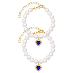 Cat Dog Pearl Necklace Collar Fancy Jewelry Accessories with Heart Shape Rhinestone