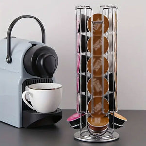 Rotating 24 Coffee Capsule Pod Holder Tower for Kitchen Countertops