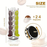 Rotating 24 Coffee Capsule Pod Holder Tower for Kitchen Countertops