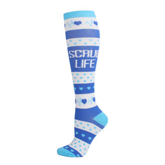 3 Pairs Knee-High Compression Socks Medical Nurse Pattern Sports Stockings