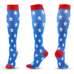 3 Pairs Knee-High Compression Socks US Flag Pattern Sports Stockings