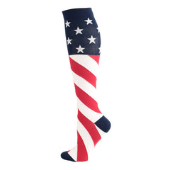 3 Pairs Knee-High Compression Socks US Flag Pattern Sports Stockings