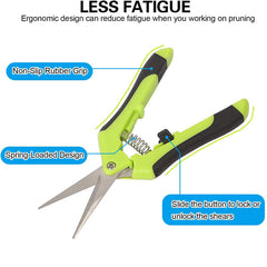 Stainless Steel Micro-Tip Gardening Hand Pruners Trimming Scissors with Straight Blades