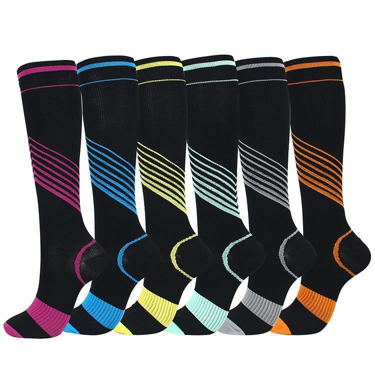 6 Pairs Unisex Nylon Sports Compression Socks Knee-High Stockings
