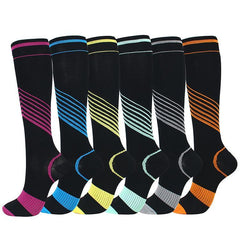 6 Pairs Unisex Nylon Sports Compression Socks Knee-High Stockings