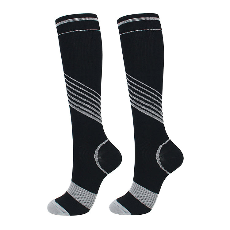 Unisex Striped Nylon Sports Compression Socks Knee-High Stockings