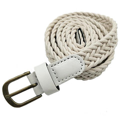 Women Hand Knit Belt Vintage Pin Buckle Leather Braid Thin Belts