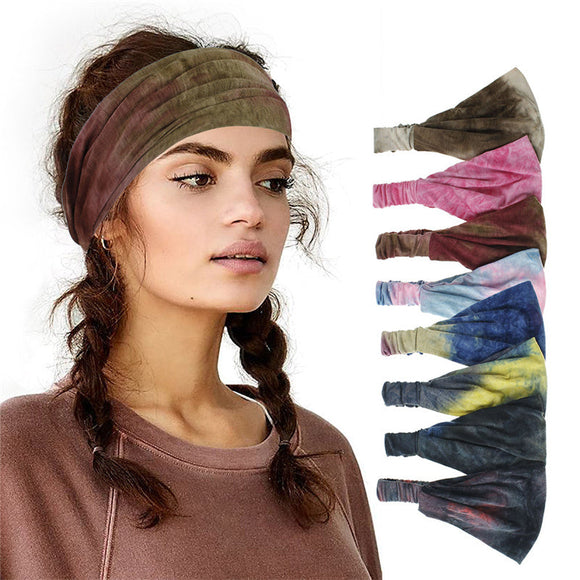 Women Knotted Headband Tie Dye Head Wraps Workout Sweatbands