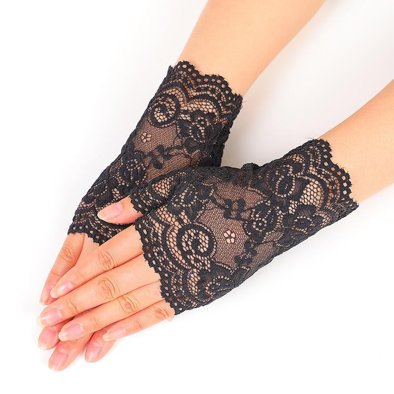 Women's Lace Gloves Fingerless Bridal Floral Gloves Sun Protection