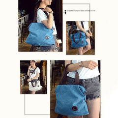 Large Pocket Women's Shoulder Cross-body Handbags Canvas Leather Bags