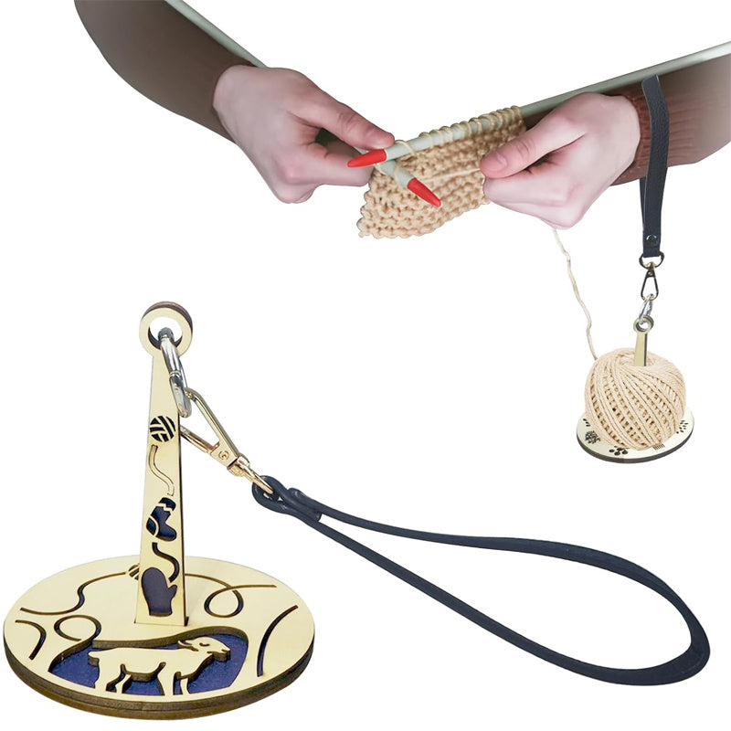 Wood Wrist Yarn Ball Minder Storage with Leather Wristband  ﻿