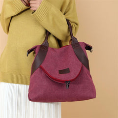 Large Pocket Women's Shoulder Cross-body Handbags Canvas Leather Bags