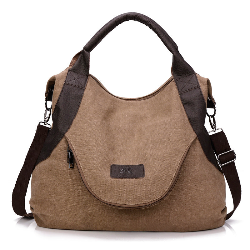 Large Pocket Women's Shoulder Cross-body Handbags Canvas Leather Bags