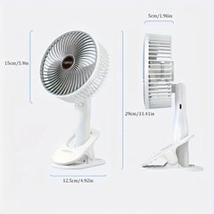 Portable Mini Clip on Fan, 3 Speed Rechargeable Small USB Desk Fan