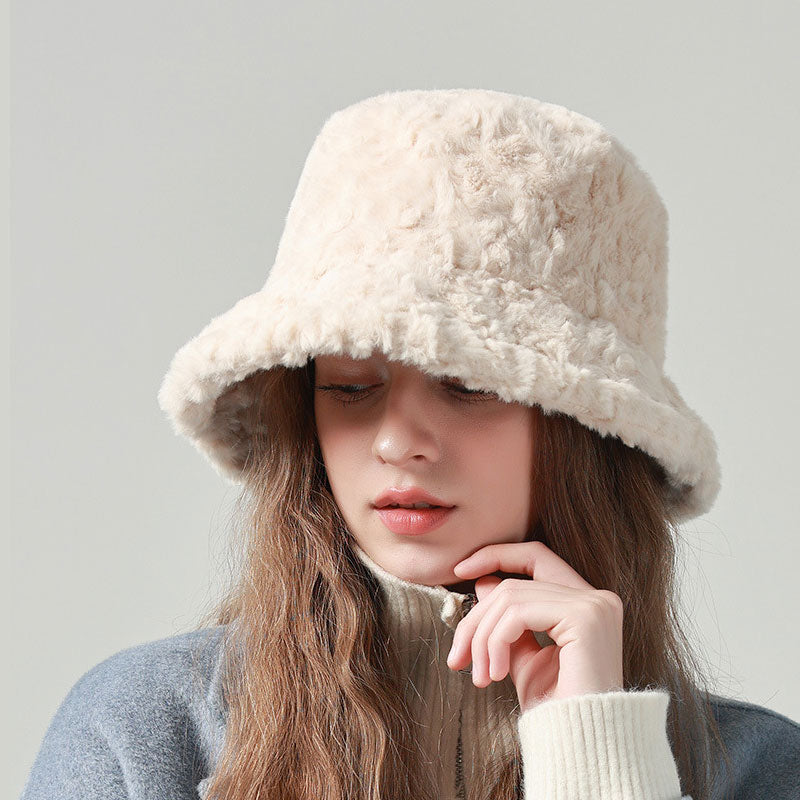 Fuzzy Bucket Hat Autumn and Winter Soft Plush Fisherman Faux Fur Cap