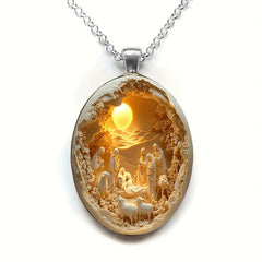 Religious Nativity Scene Jesus Necklace Vintage Glass Pendant Necklaces