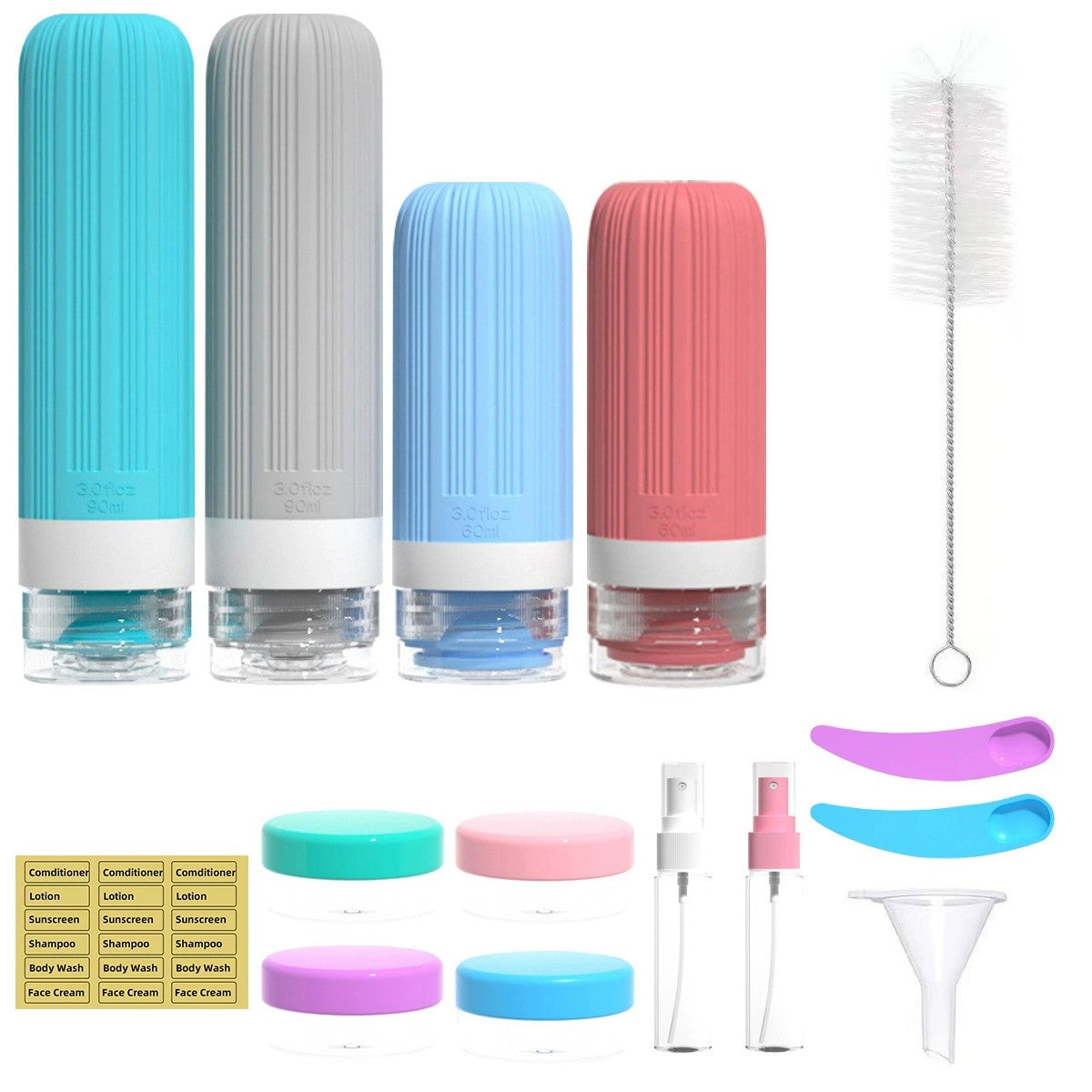 16 Pack Portable Travel Bottles Leak-Proof Silicone Toiletry Containers, Refillable Squeezable
