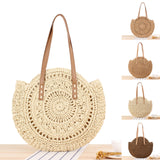 Womens Round Corn Straw Handle Shoulder Bag